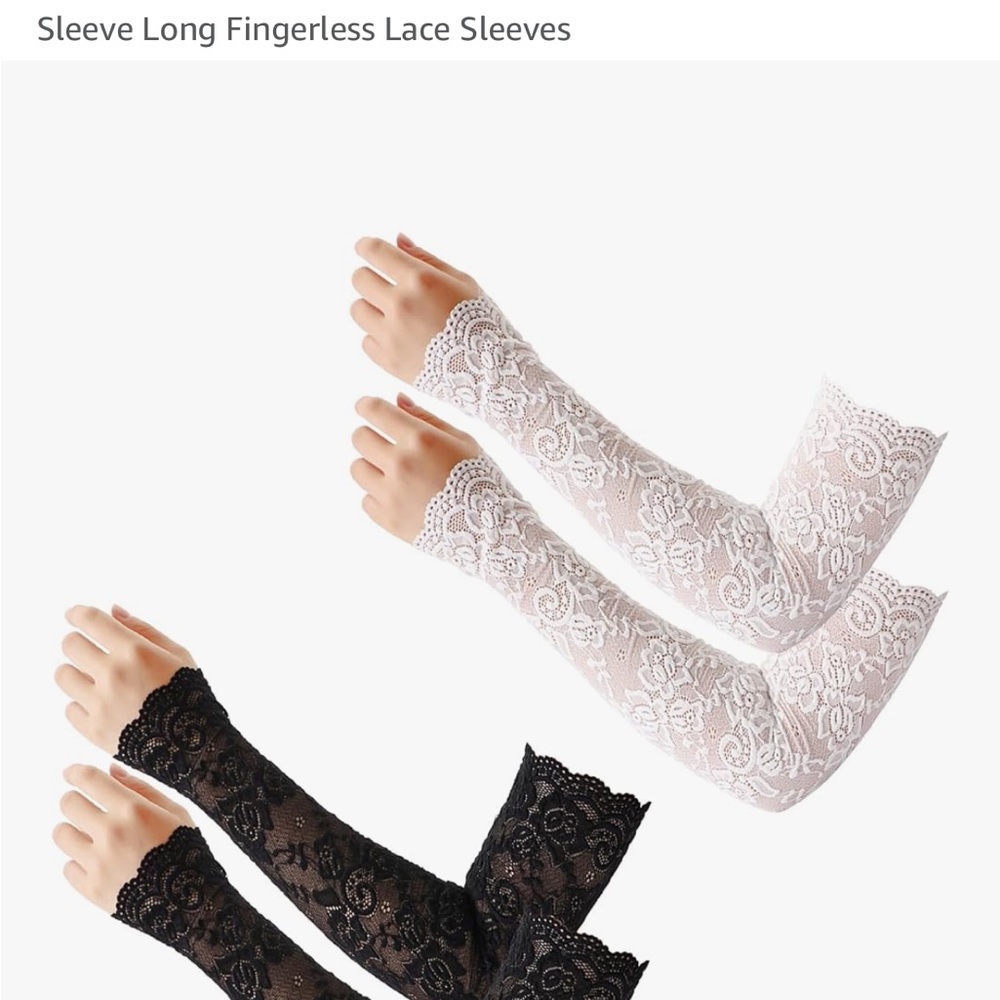 Long Fingerless Lace‎ Sleeves in Black and White